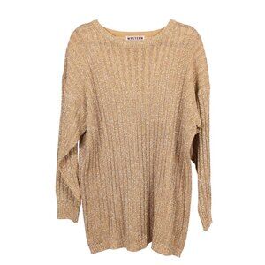 Gold Metallic VTG Sweater L Stretch Long Tunic New Years Eve Sparkle Party Crew